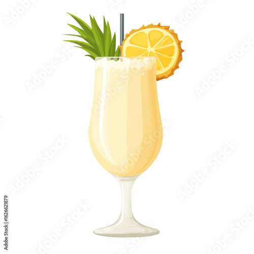 Flat 2D Pina Colada illustration, vector graphic in icon style, on white background