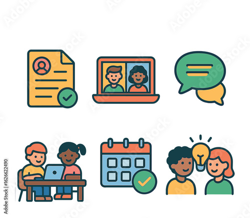 Smart Collaboration Icons. Flat vector mini-illustrations Smart collaboration in colors children's