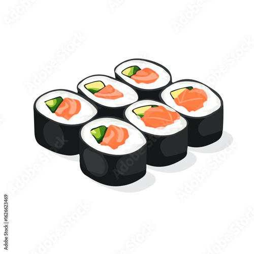 Flat 2D Spicy Tuna Rolls illustration, vector graphic in icon style, on white background