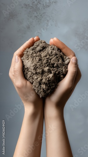 Manos sosteniendo un puñado de tierra, simbolizando cuidado y conexión con la naturaleza.
