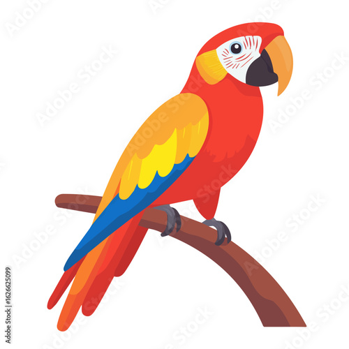 Flat 2D Parrot illustration, vector graphic in icon style, on white background