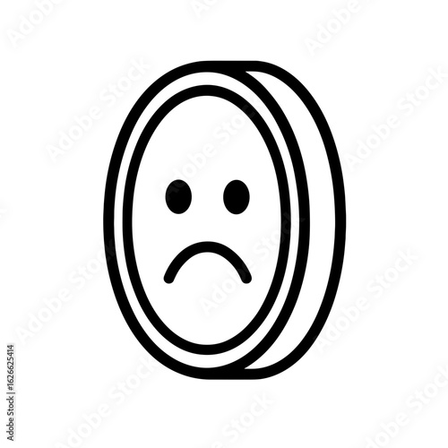 Sad coin in outline style symbolizing economic decline and money loss