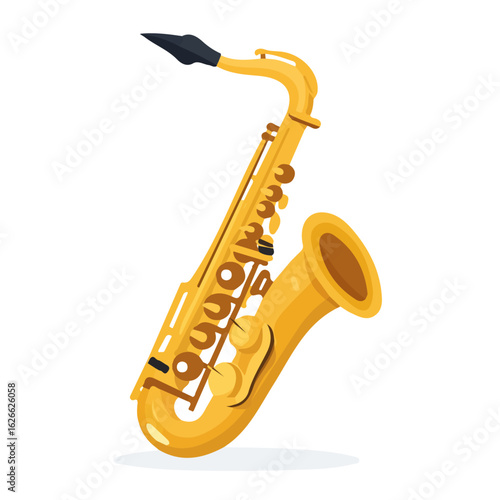 Flat 2D Saxophone illustration, vector graphic in icon style, on white background