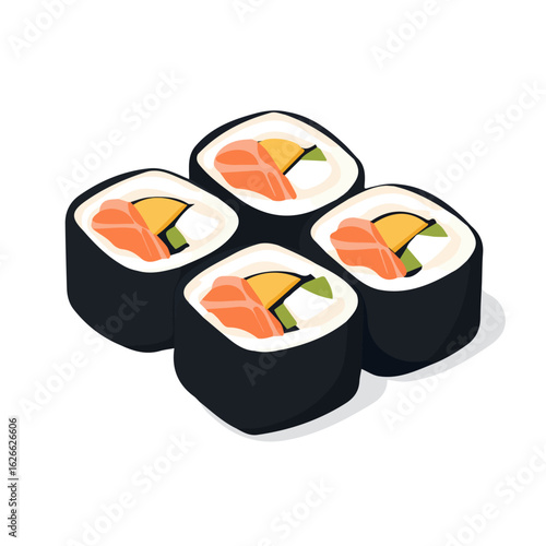 Flat 2D Spicy Tuna Rolls illustration, vector graphic in icon style, on white background