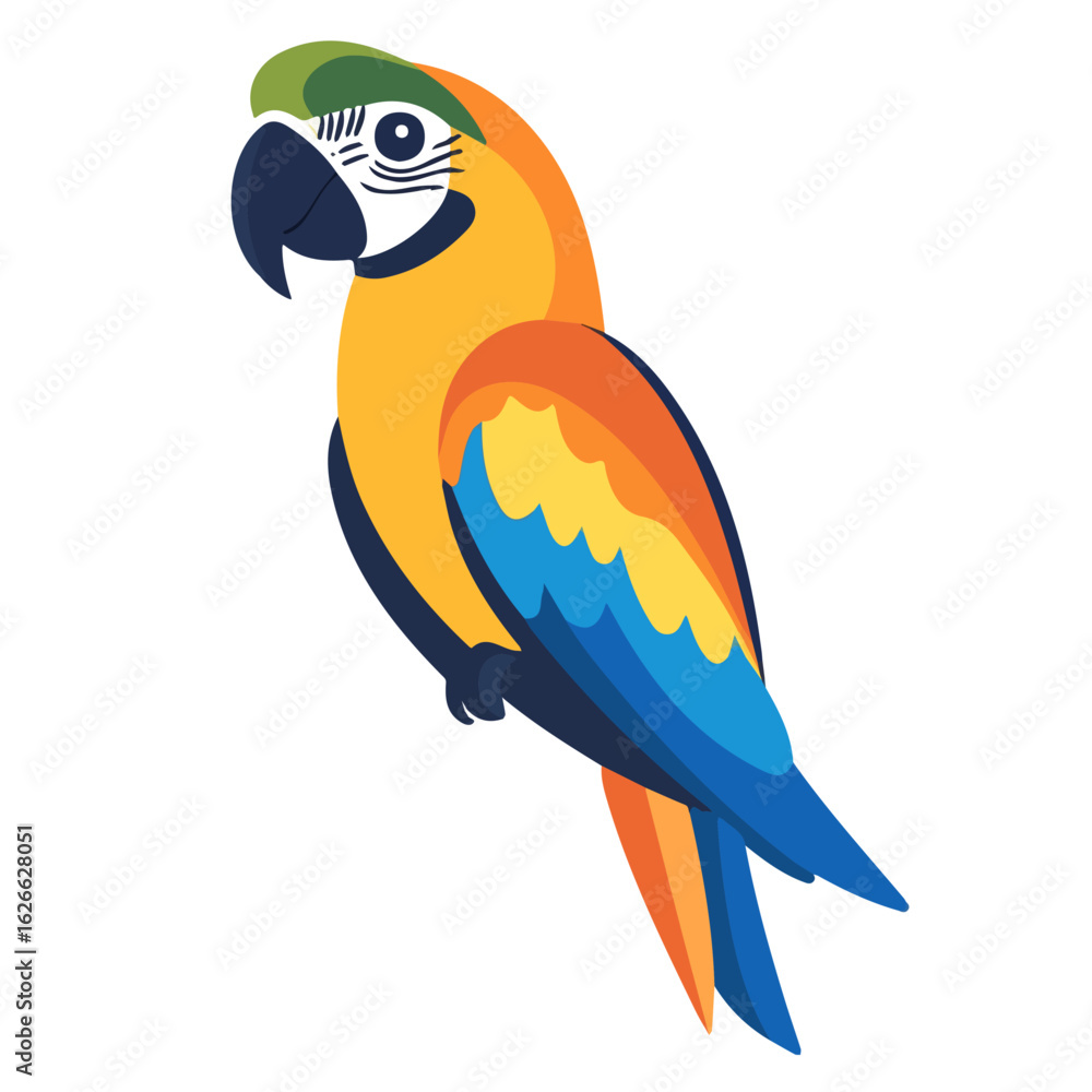 Fototapeta premium 2D flat vector illustration of a Parrot in icon style, isolated on white background