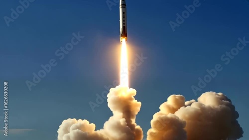 A rocket racing toward space through the atmosphere. 4k