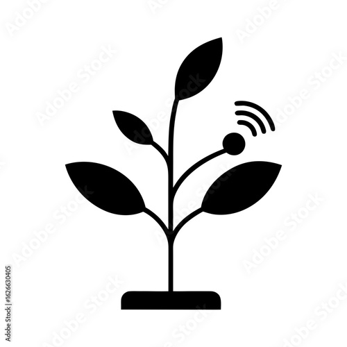 Silhouette of plant using smart sensor for modern eco farming and agriculture setup