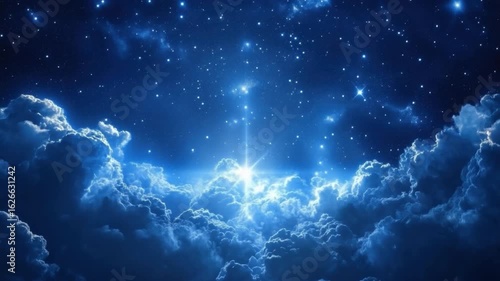 Majestic Night Sky with Stars and Clouds Illuminated by Bright Light in Cosmic Display of Nature's Wonders 4k video footage