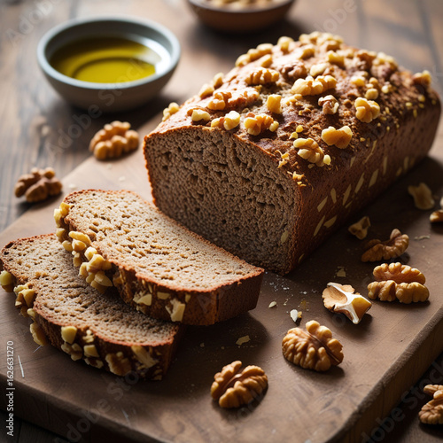 Bread, loaf of bread, breakfast bread, nut bread, generative AI