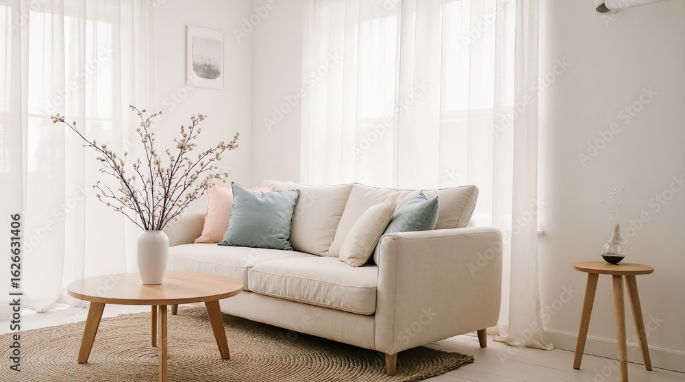 Fototapeta premium Minimalist Serene Living Room with Natural Light