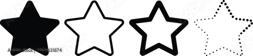 Set of Four Star Rating Icons in Different Styles - Solid, Outline, Double Border, and Dotted Line