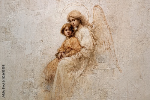Guardian angel embracing grief with tenderness and eternal peace.

