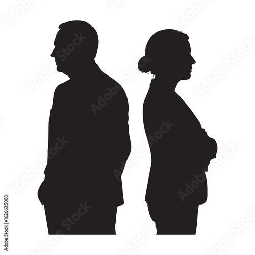 "Man and Woman Silhouette Facing Away – Conflict and Relationship Issues Concept"

