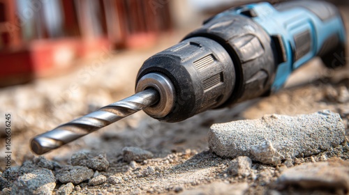 Power drill and drill bit on construction site