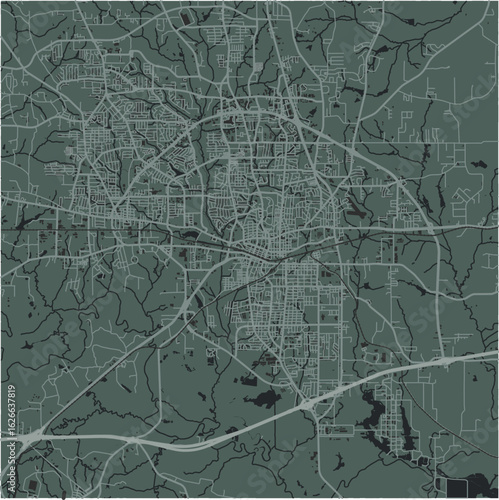 Map of Longview in Texas in a smooth dark style. Contains layered vector with roads water, parks, etc.