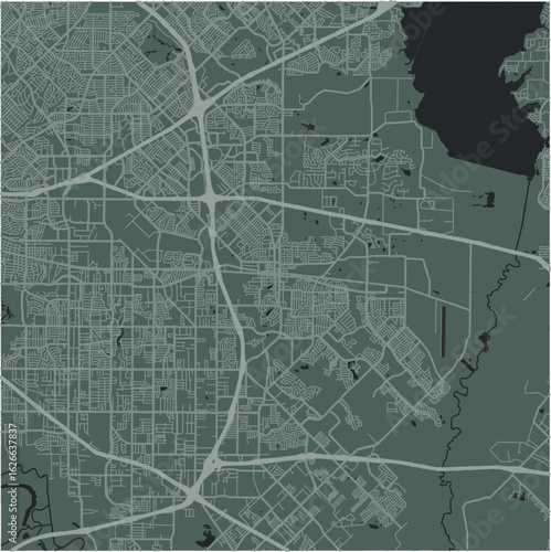 Map of Mesquite in Texas in a smooth dark style. Contains layered vector with roads water, parks, etc.