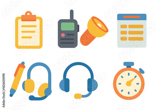 Backstage Tool Icons. Flat vector mini-illustrations backstage tools in colors children's illustrations: