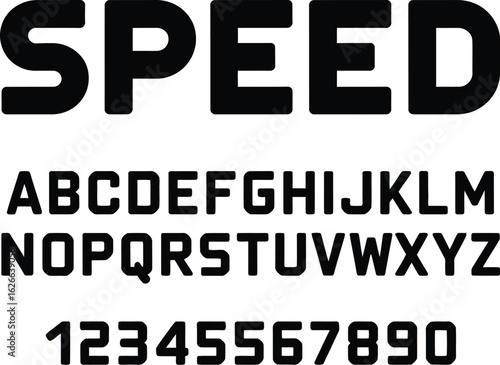 Bold and Heavy San-Serif Font - Modern, Racing and Speed Typography Alphabet with Numbers