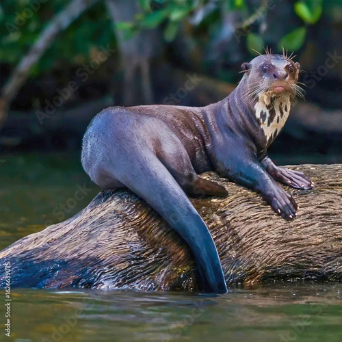 Giant River Otter on Log