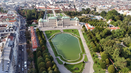 Aerial View of Belvedere Palace and gardens, Vienna, Austria