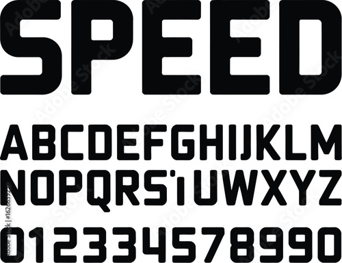 Bold and Heavy San-Serif Font - Modern, Racing and Speed Typography Alphabet with Numbers