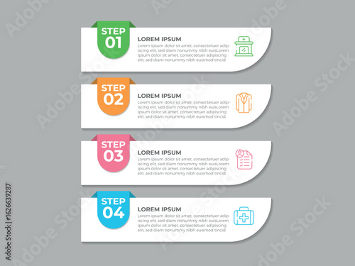 4 steps Business presentation infographic template set. Keynote presentation background, slide templates, landing page, annual report brochure. Vector Illustration