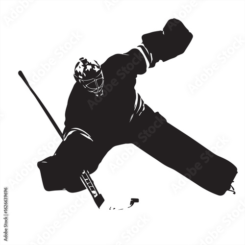 Silhouette of a Hockey Goalie Diving to Block - Vector Illustration