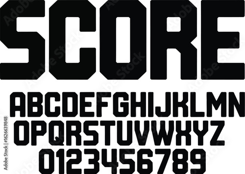 Bold Octagonal Block Font - Sports Jersey, Scoreboard, and Athletic Typography Alphabet and Numbers Set