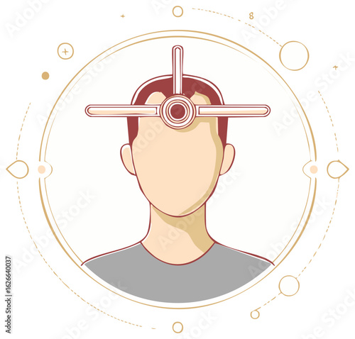 Abstract Illustration of a Person with a Device on Forehead Representing Focus or Mind Control