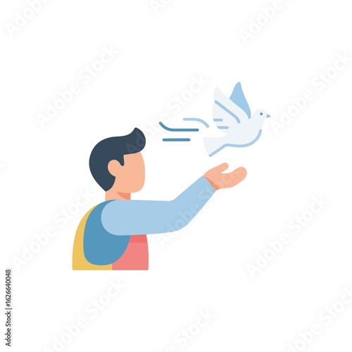Man Releasing Dove Symbolizing Freedom Hope Peace and New Beginnings Modern Flat Design