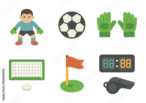 Soccer Penalty Icons. Flat vector mini-illustrations penalty saves in colors children's illustrations: