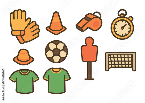 Goalkeeper Training Icons. Flat vector mini-illustrations goalkeeper practice scenes in colors children's