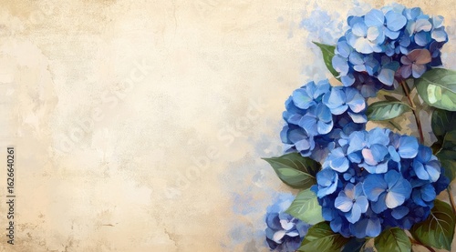 Pastel hydrangea bouquet on aged paper