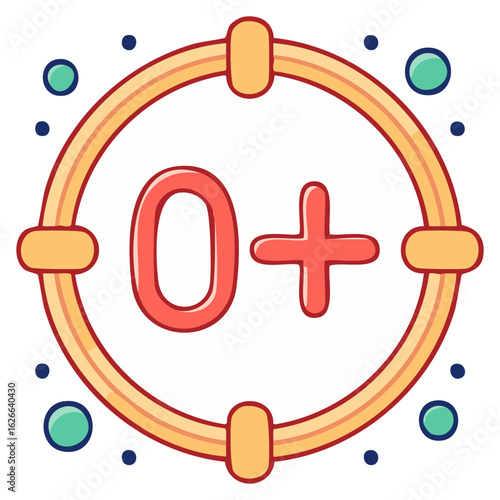 Cartoon 0 plus age rating icon vector illustration for all ages content suitability and product labeling.