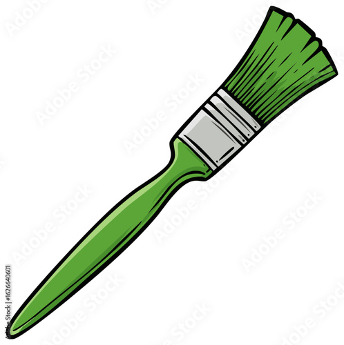 Cartoon illustration of a green paintbrush tool for art and renovation projects