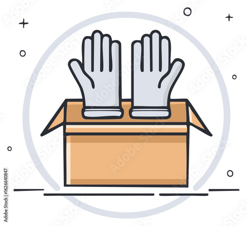 Protective Disposable Gloves Pair Inside Open Cardboard Delivery Box Vector Illustration
