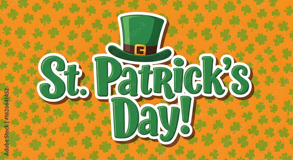 Naklejka premium Happy St Patricks Day greeting card design shamrock leprechaun hat irish celebration festive holiday background template vector illustration