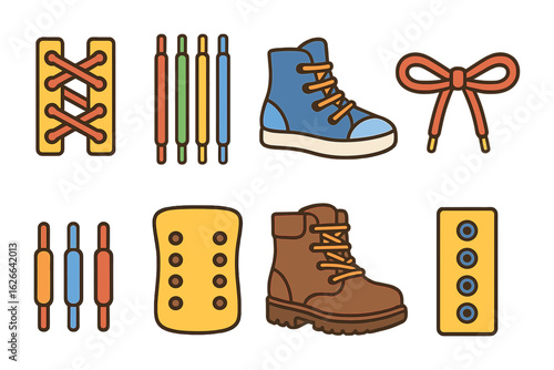 Colorful Lacing Patterns. Flat vector mini-illustrations fun lacing patterns in colors children's