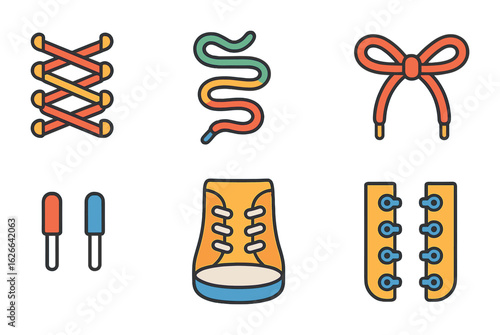 Colorful Lacing Patterns. Flat vector mini-illustrations fun lacing patterns in colors children's