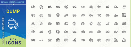 Dump vector line icon set. Thin linear style icons. Pixel perfect. Vector illustration. Recycling icon set. Related to waste, dustbin, pollution, rubbish, recycling and more.