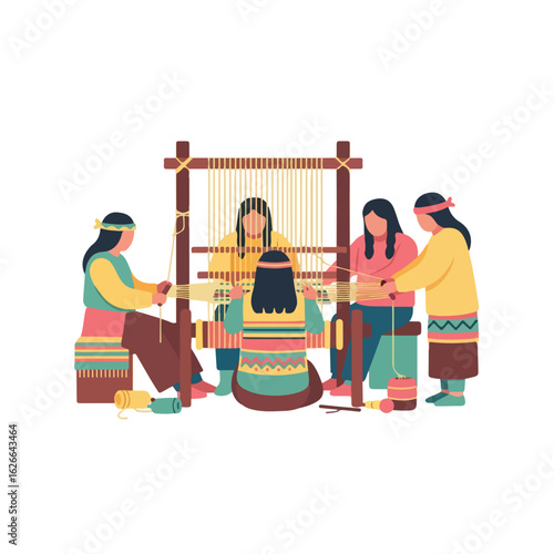 Group Weaving Illustration: Indigenous Craft of Textile Creation and Cultural Practice