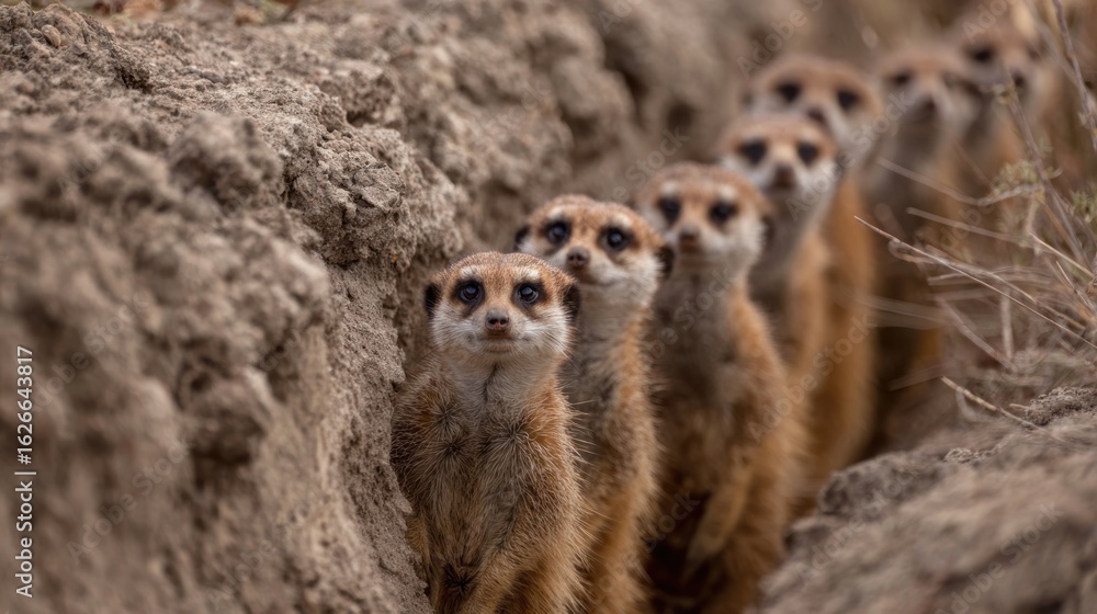 Fototapeta premium Meerkat row in burrow