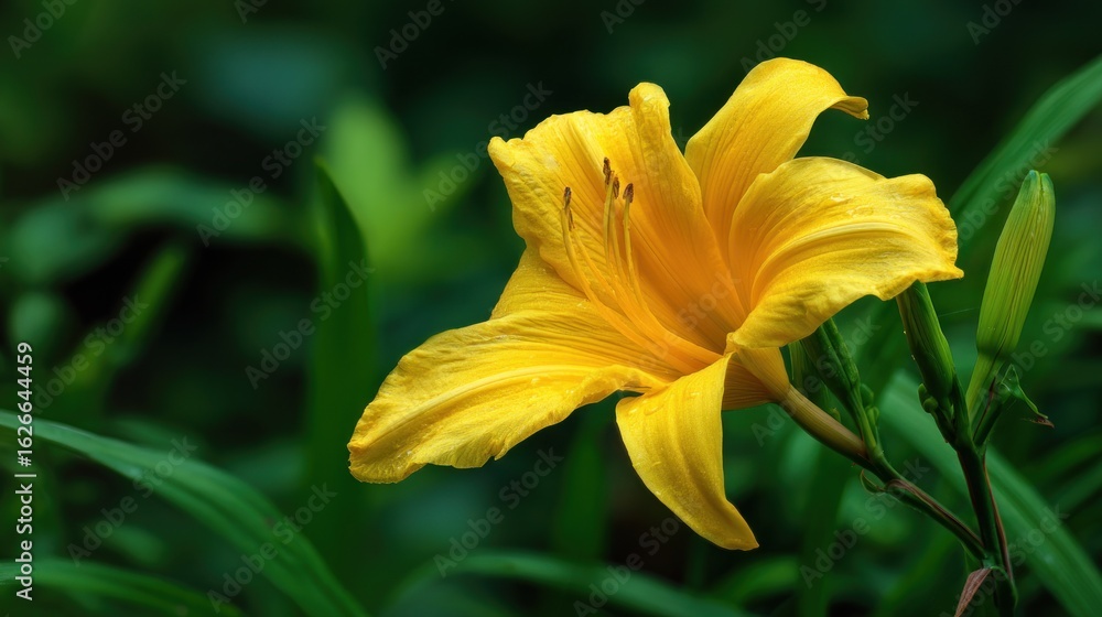 Obraz premium Closeup of yellow flower with green background