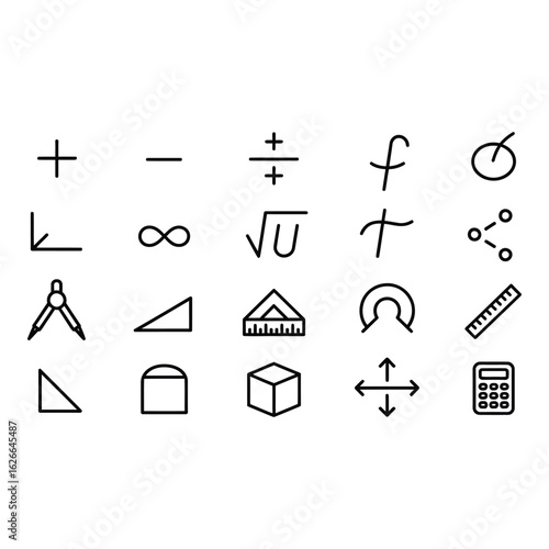 Set of mathematics symbols on white background