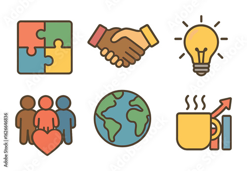 Diverse Team Symbols. Flat vector mini-illustrations team-building for diversity in colors children's