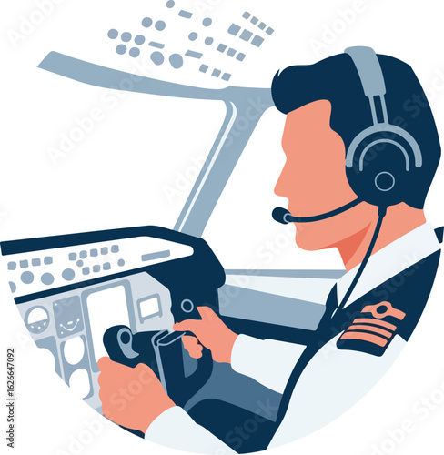 Pilot in Cockpit Illustration