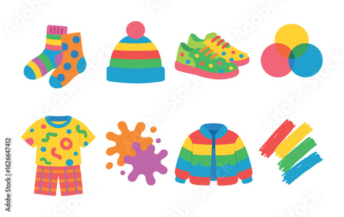 Colorful Children's Icons. Flat vector mini-illustrations of color clashing in colors children's illustrations