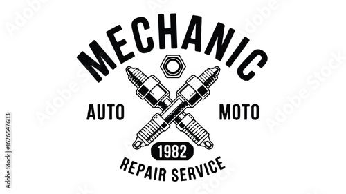 Mechanic Auto Moto Repair Service Vintage Logo vector