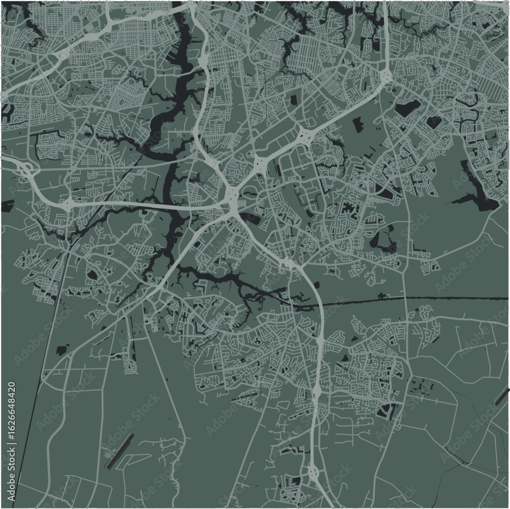 Fototapeta premium Map of Chesapeake in Virginia in a smooth dark style. Contains layered vector with roads water, parks, etc.