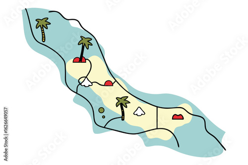 Simple Cartoon Island Map with Palm Trees and Buildings illustration tropical high quality curacao island map